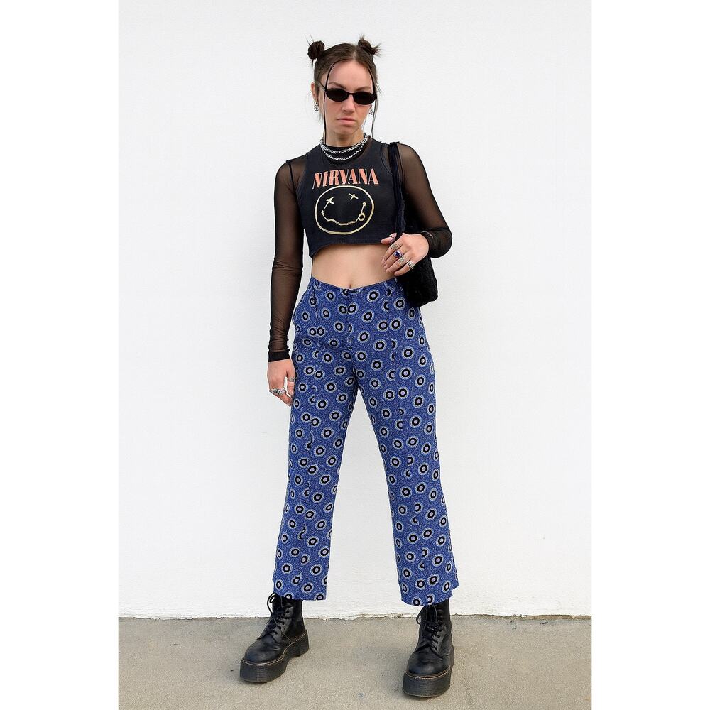 ETRO Women’s Silk Blue Geometric Patterned Statement Pants 48 Size 12 Cropped